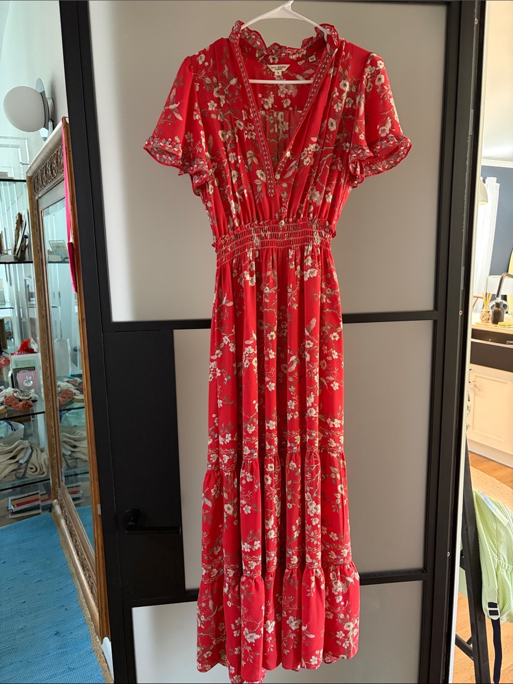 Max Studio Red Floral V-Neck Maxi Dress